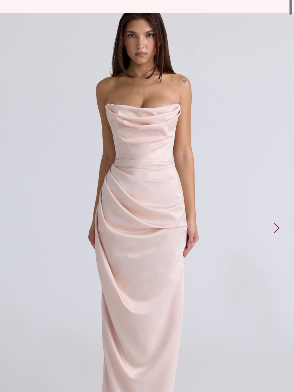 House Of Cb Adrienne Champagne Satin Strapless Gown